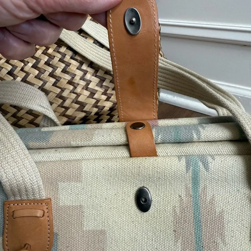 Vintage 90s Southwestern Pattern Canvas Satchel Clamshell Small Tote Mauve Teal